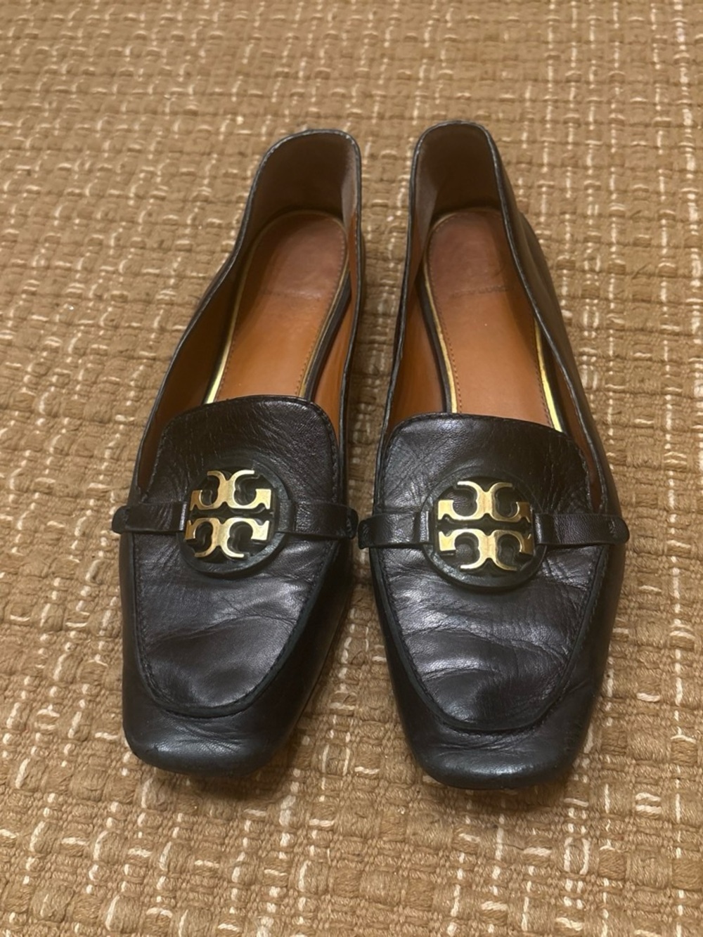 Tory Burch Black Leather Loafers with Gold Logo